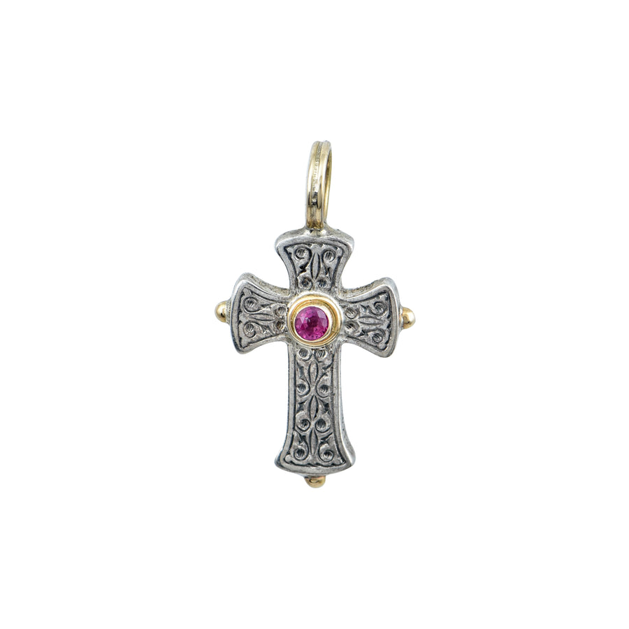 Silver & Gold Byzantine Ruby Cross