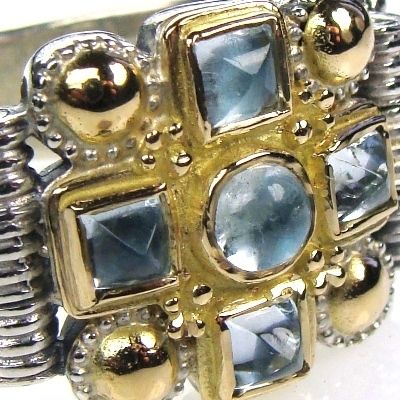 GR2204r Silver and Gold Aquamarine Cross Ring _7