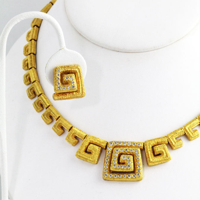 MR8131s Gold Greek Key Necklace & Earrings w/Diamonds