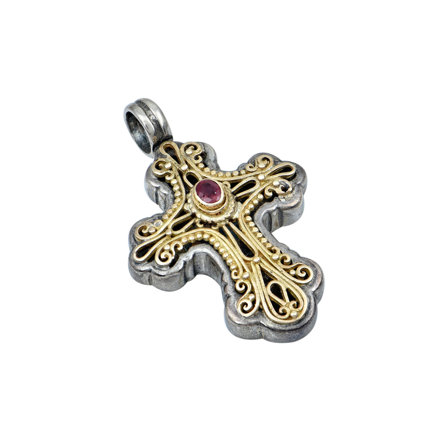 Calypso Silver & Gold Ruby Cross