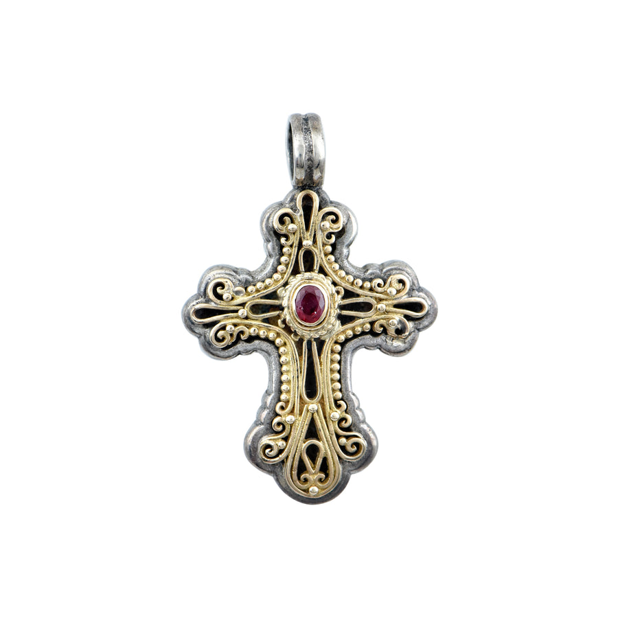 Calypso Byzantine Silver & Gold Ruby Cross