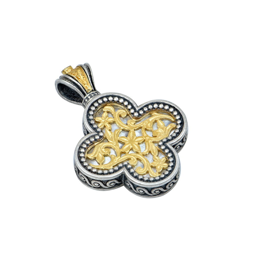 Floral Silver Gold Plated Cross