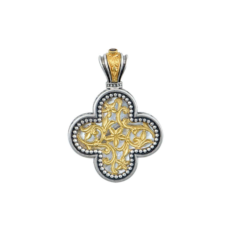 Floral Silver Gold Plated Cross
