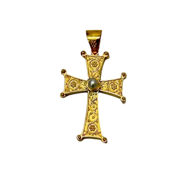 Gold Justinian Cross w/Pearl