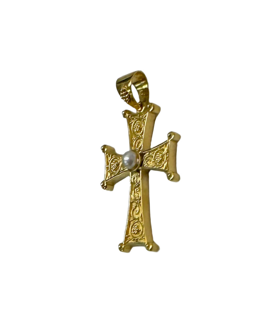 Gold Justinian Cross w/Pearl