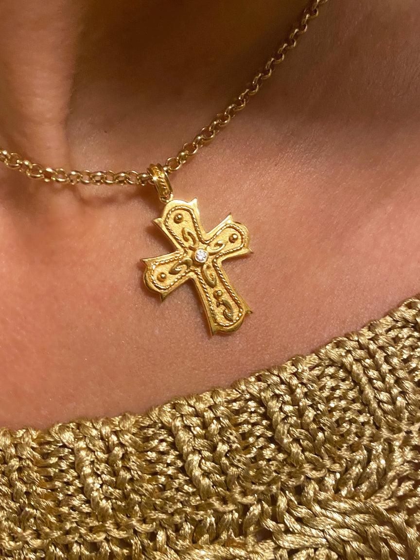 Justinian Reverence Diamond & Gold Orthodox Cross