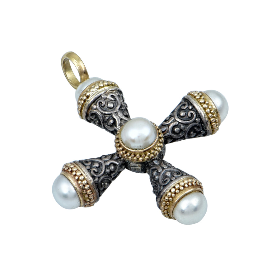 Larisa Silver & Gold Pearl Cross