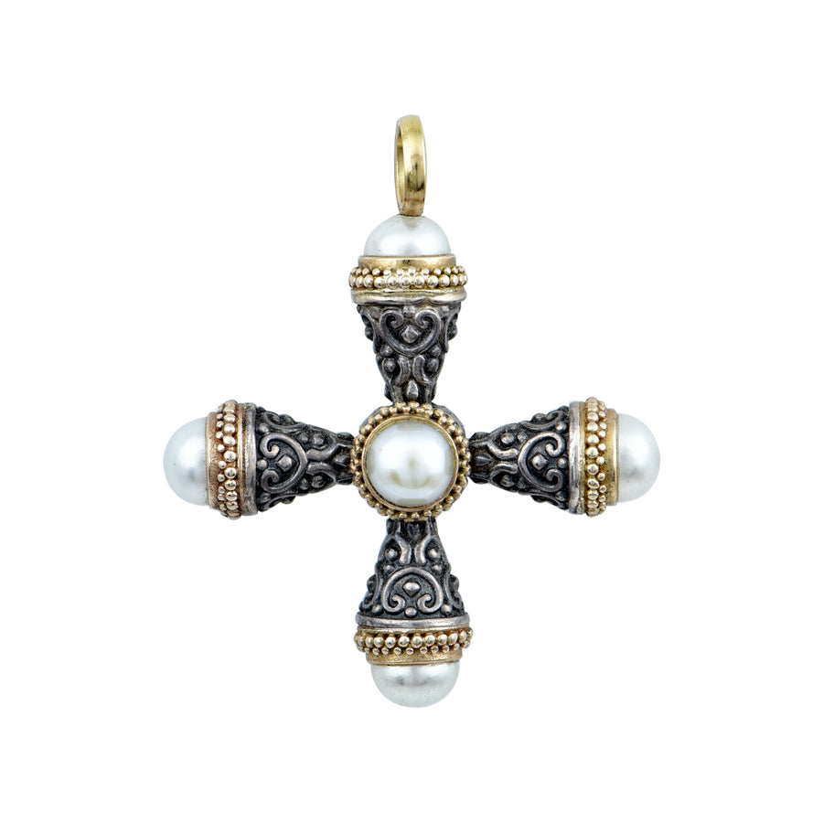 Larisa Silver & Gold Pearl Cross