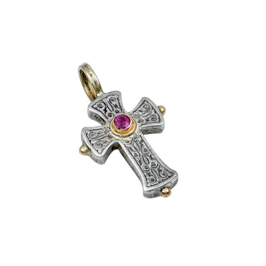 Silver & Gold Byzantine Ruby Cross