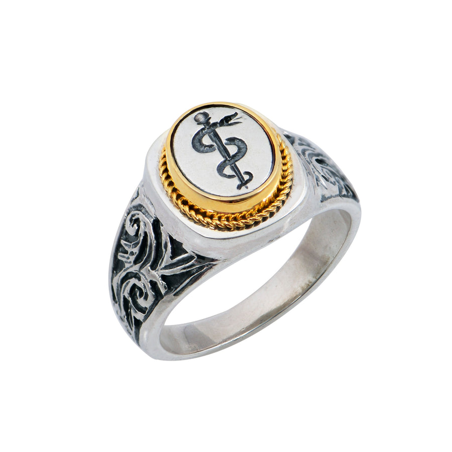 Rod of Asclepius Silver & Gold Ring