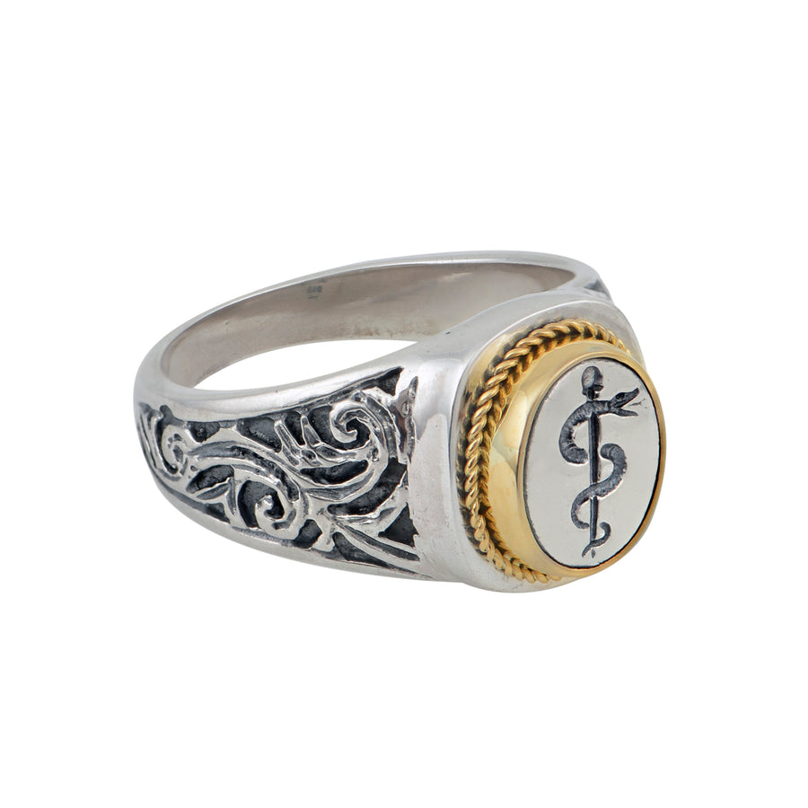 Rod of Asclepius Silver & Gold Ring