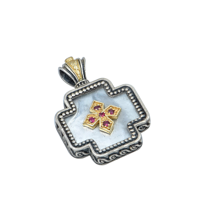 Silver & Gold Plated Mother of Pearl Cross (square edges)
