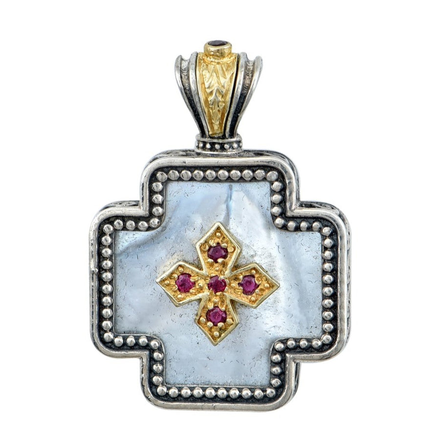 Silver & Gold Plated Mother of Pearl Cross (square edges)