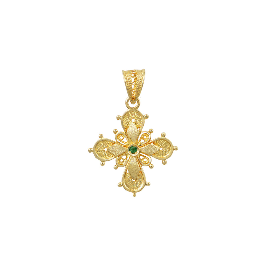 Theodoti Greek Orthodox Emerald Gold Cross