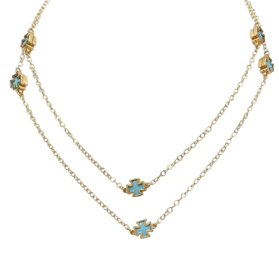 Turquoise Cross Gold Necklace