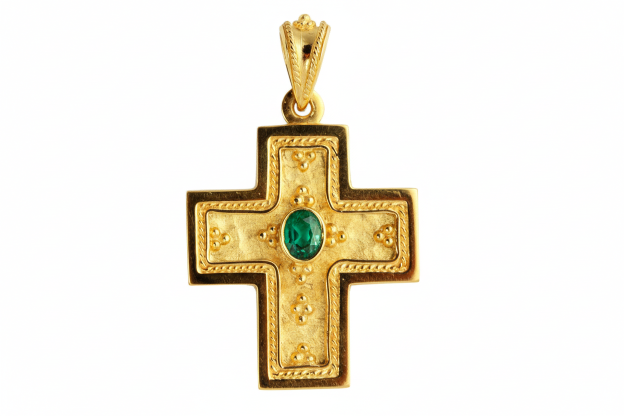 Garden of the Trinity Gold Cross with Emerald - Image 1