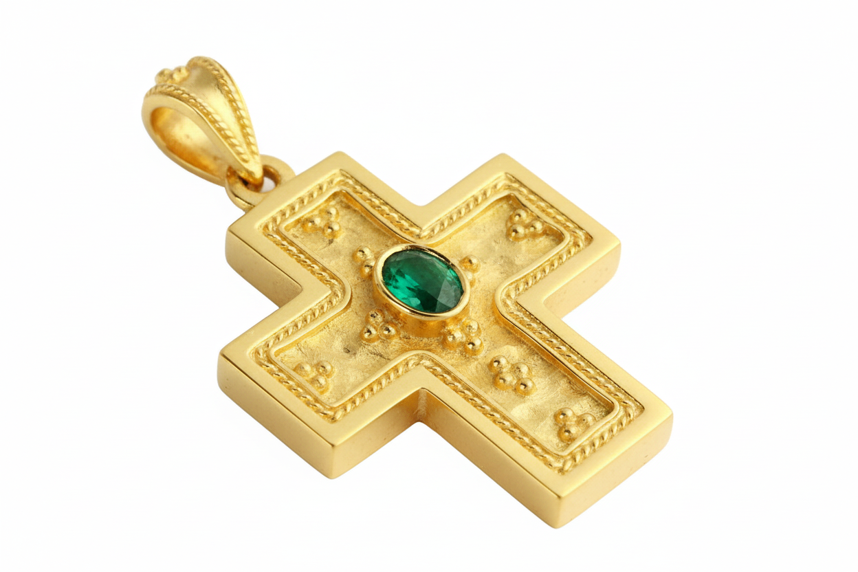 Garden of the Trinity Gold Cross with Emerald - Image 2
