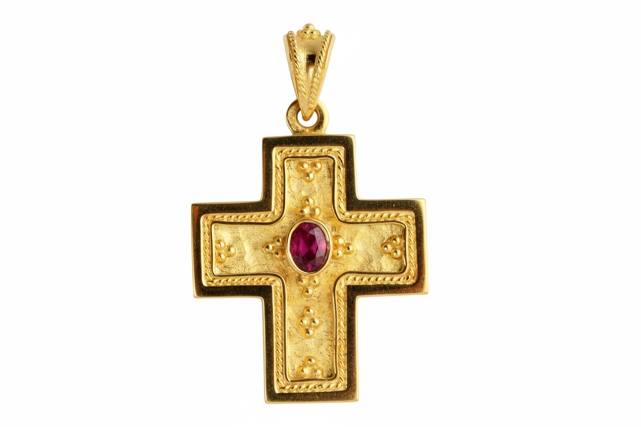 Garden of the Trinity Gold Cross with Ruby - Image 1