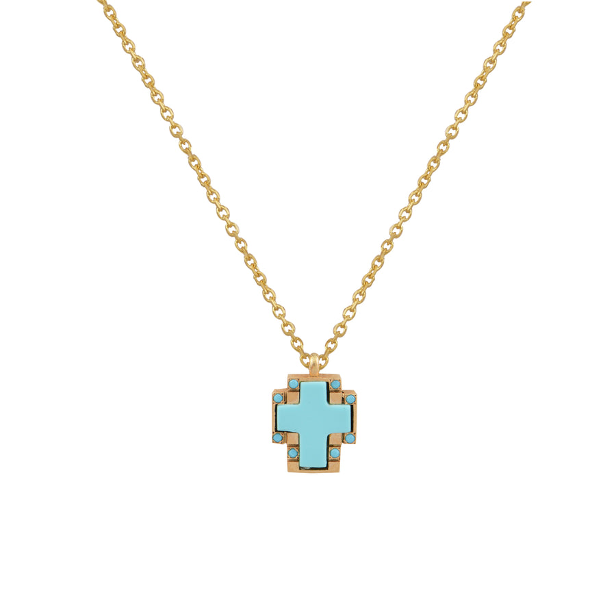 Our Lady in Blue Gold Cross Necklace