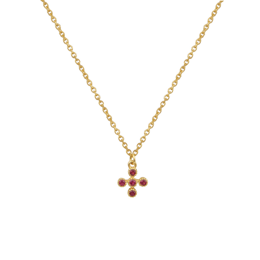 Tiny Ruby Gold Cross Necklace