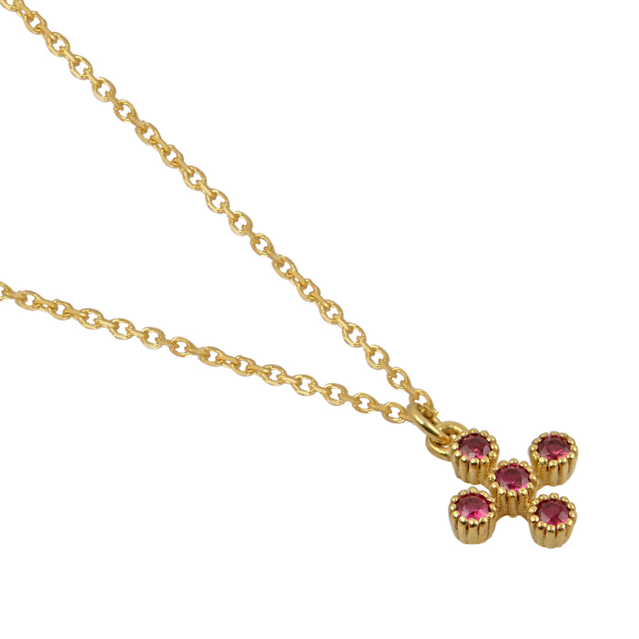 Tiny Ruby Gold Cross Necklace