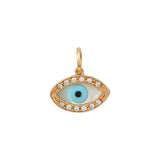 Oval Gold Evil Eye Pendant - w/Cubic Zirconias