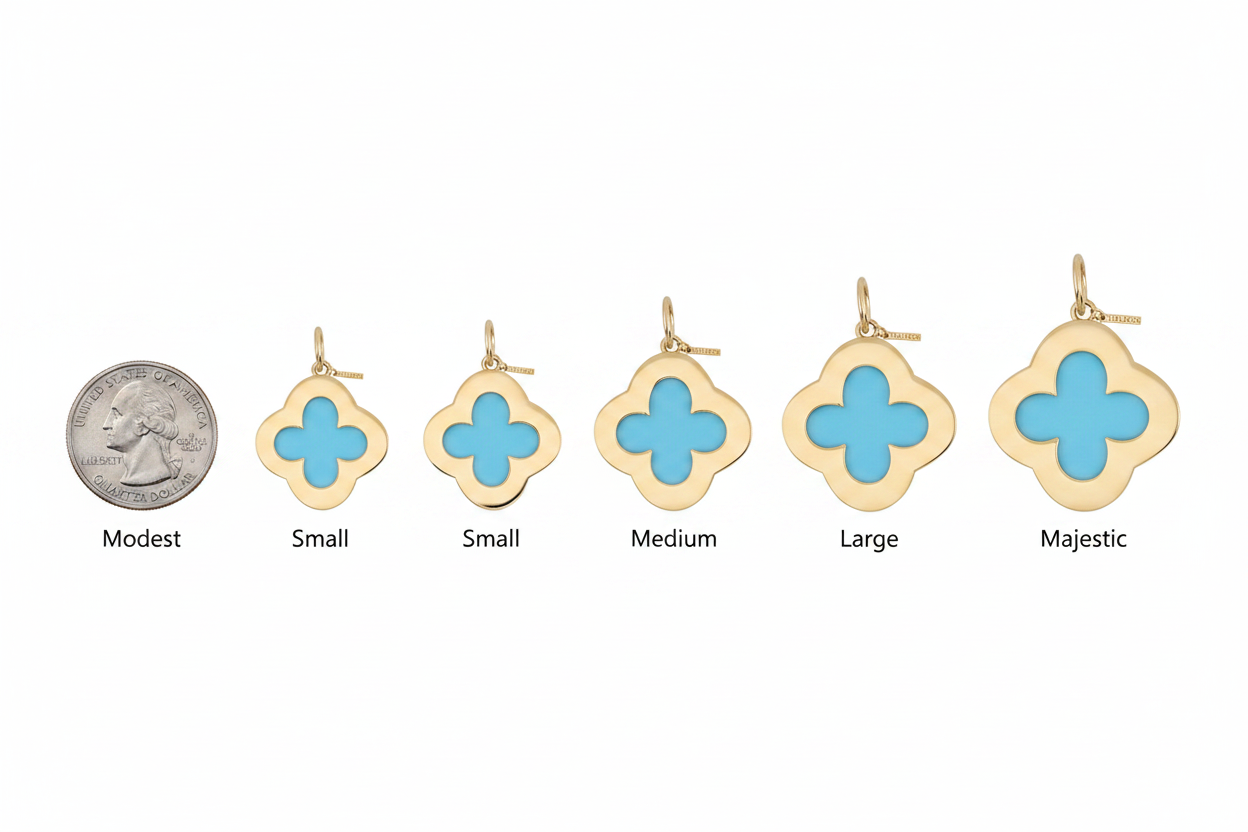 Quatrefoil Turquoise Gold Pendant — Size Comparison No Labels