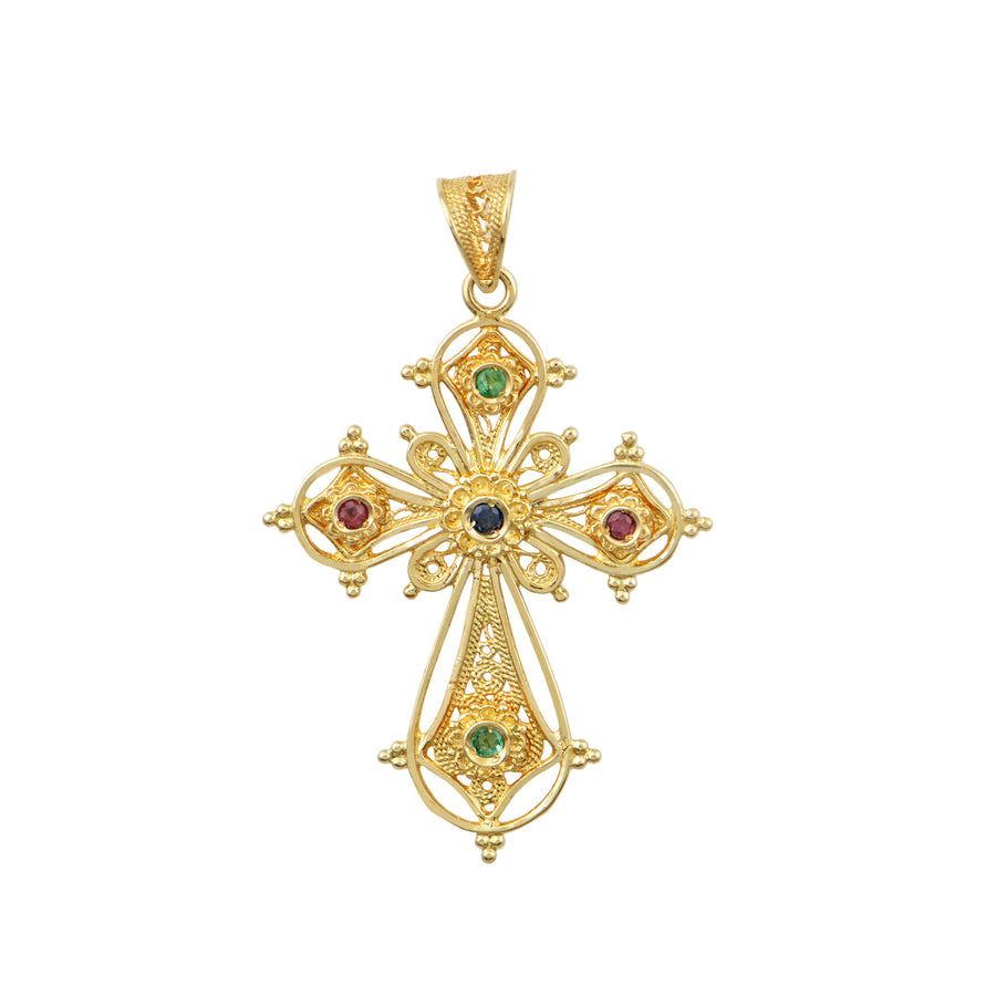 Floral Greek Orthodox Filigree Gold Cross
