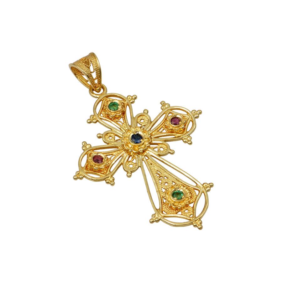 Floral Greek Orthodox Filigree Gold Cross