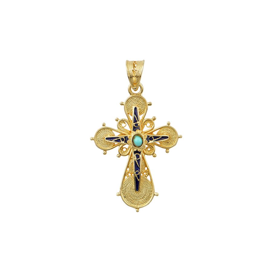 Blue Enamel Filigree Orthodox Cross