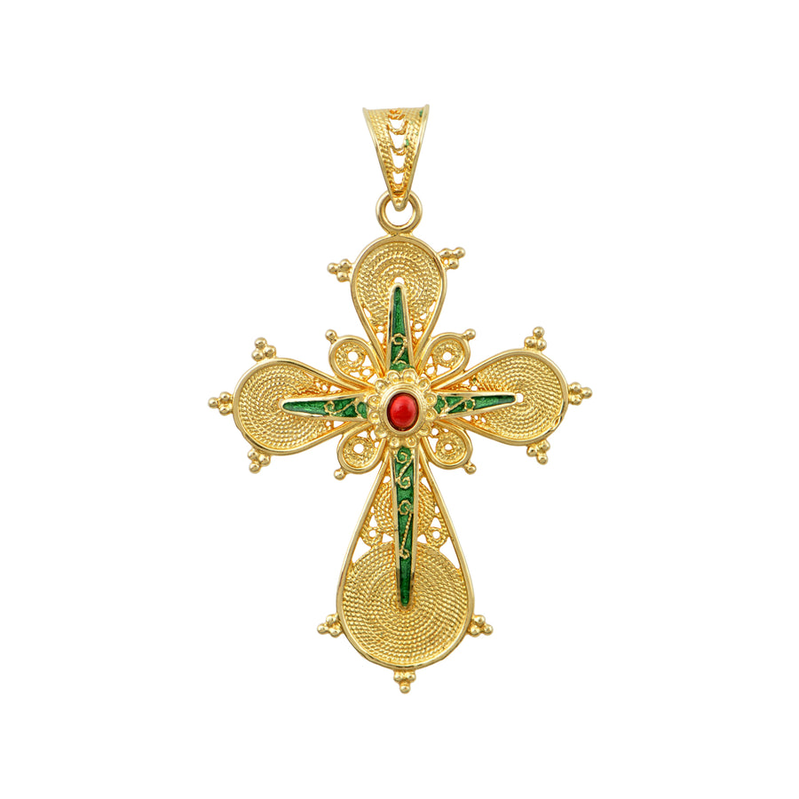 Green Enamel Filigree Orthodox Cross