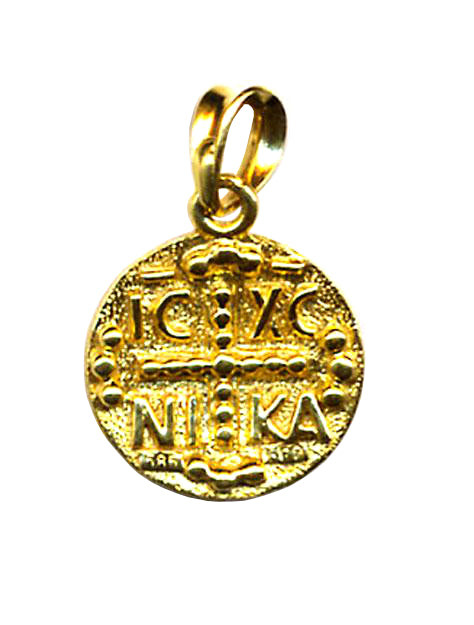 "Jesus Christ Victorious" Round Gold Medallion