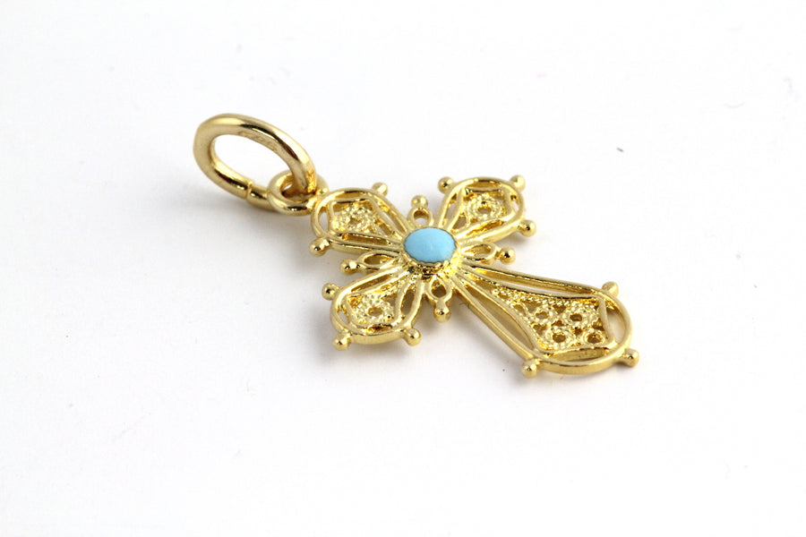 Leontia Filigree Turquoise Gold Cross