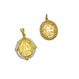 Gold Madonna pendant w/pearls