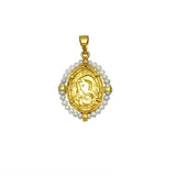 Gold Madonna pendant w/pearls