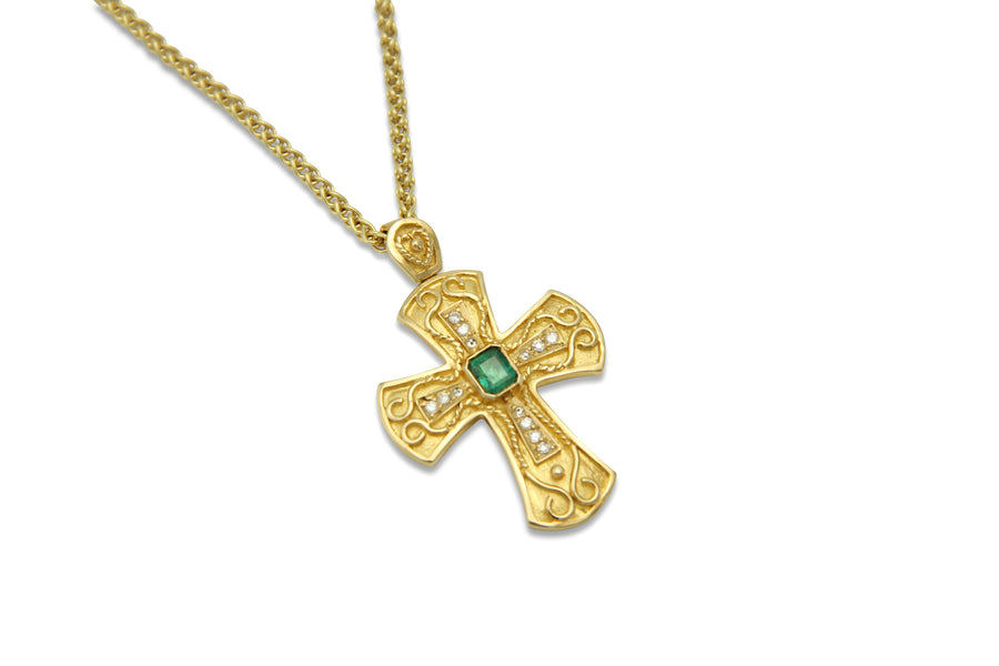 Creations Queen Emerald Gold Cross