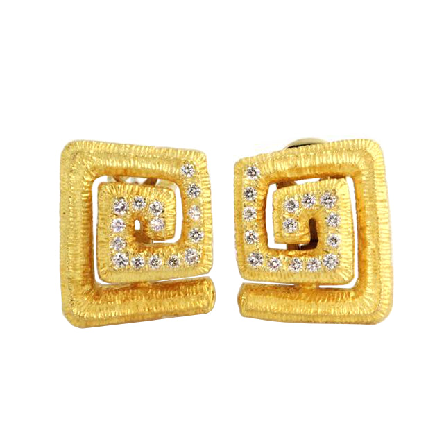 Chiseled Light Meanders Diamond & Gold Earrings