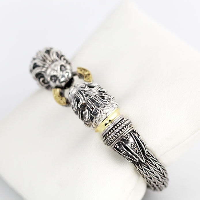 HK1704b Silver & Gold Lions Heads Bracelet _2