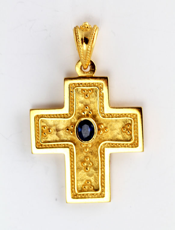 AG0001c Gold Cross with Sapphire _3