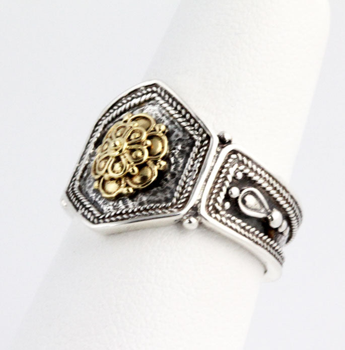 SV8790r Silver & Gold Rosette Ring_4