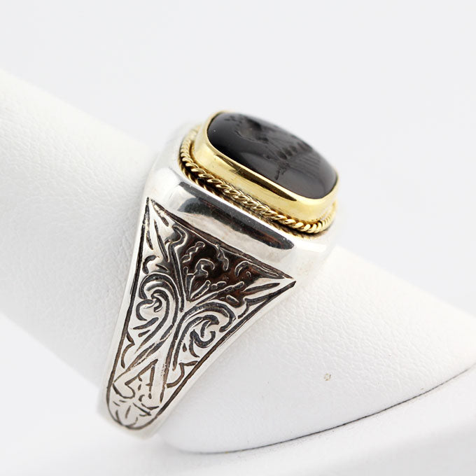 SV9354r Silver & Gold Onyx Intaglio Ring_2