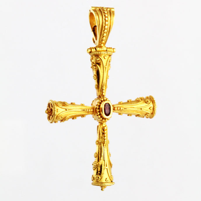 HK0217c Gold Ruby & Emerald Cross