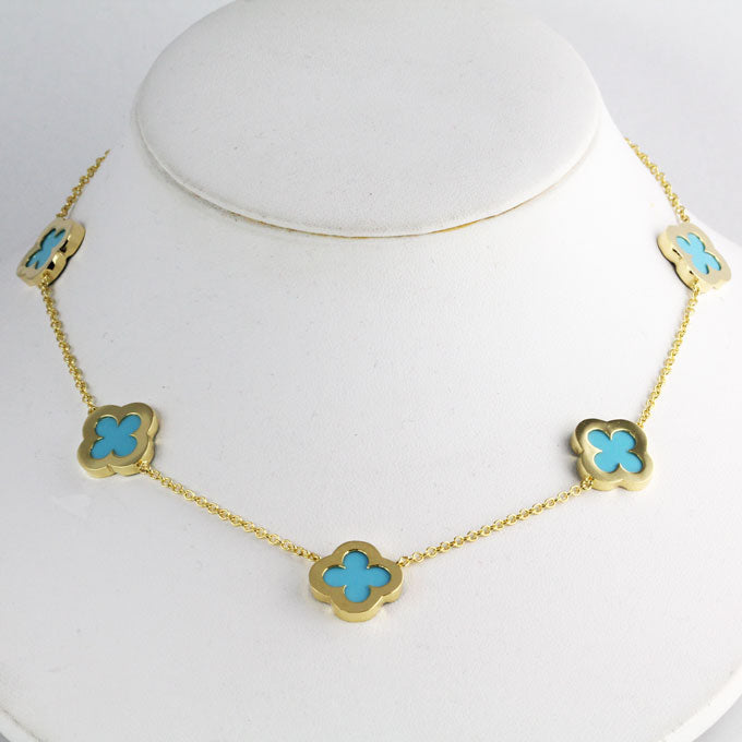 ML0002Tn Gold Floral Turquoise Necklace