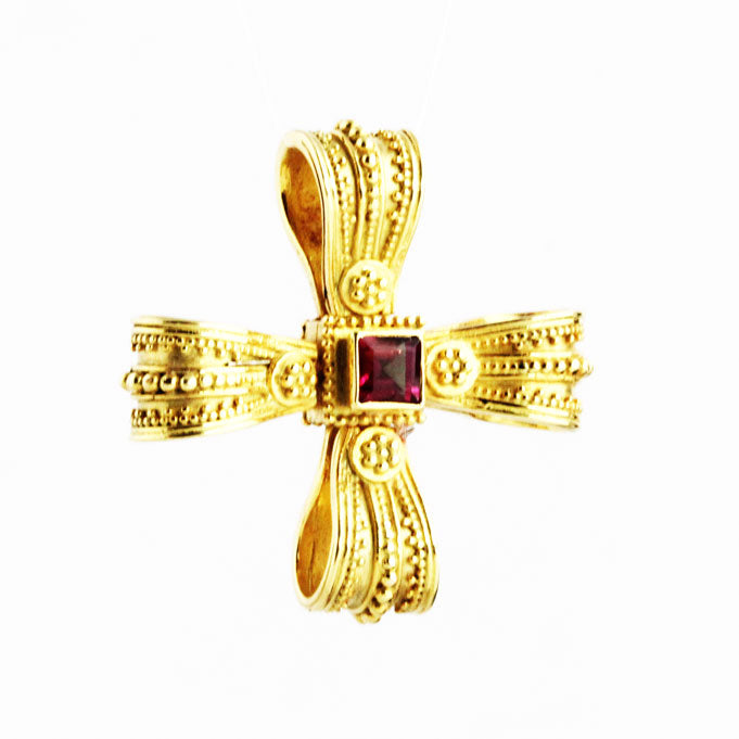 HK0220c Gold Green & Red Tourmaline Cross _6