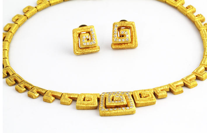 MR8131s Gold Greek Key Necklace & Earrings w/Diamonds _4