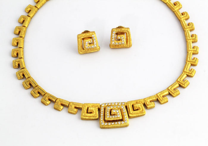 MR8131s Gold Greek Key Necklace & Earrings w/Diamonds _2