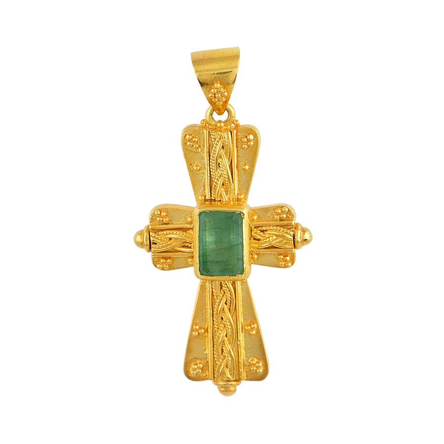 Me Geia Emerald & 18K Gold Orthodox Cross