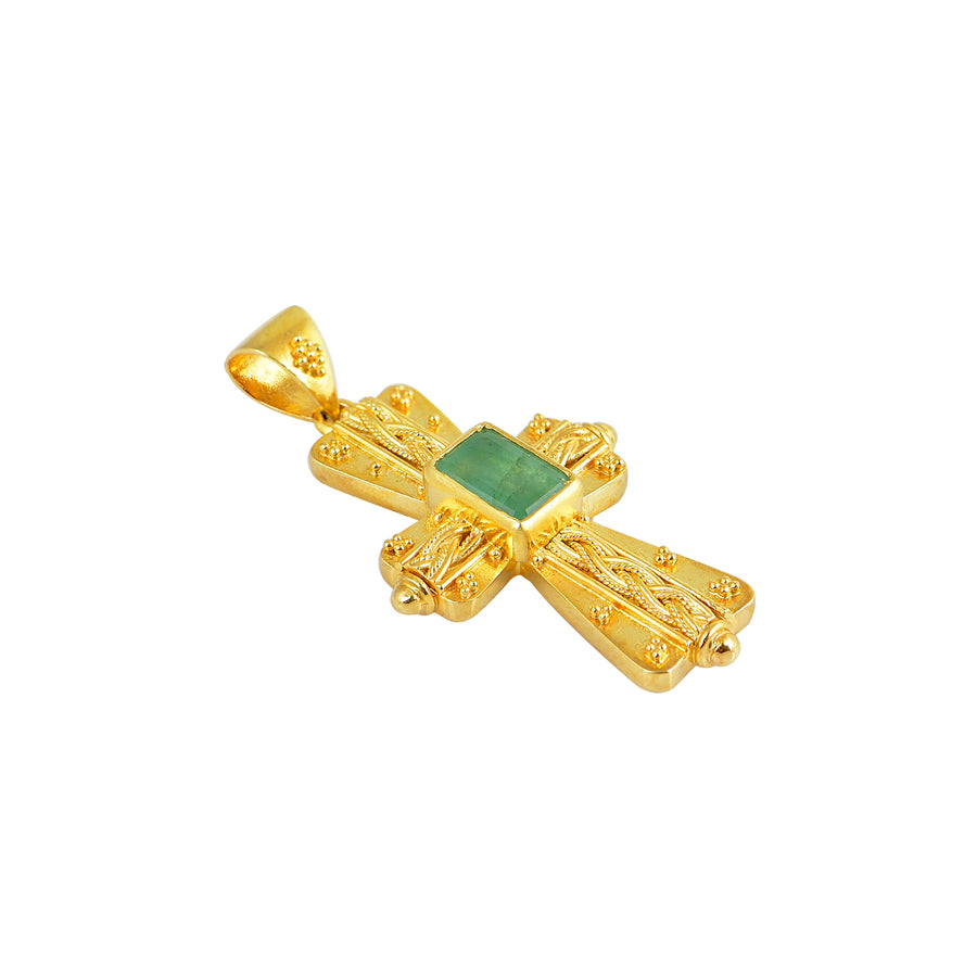 Me Geia Emerald & 18K Gold Orthodox Cross